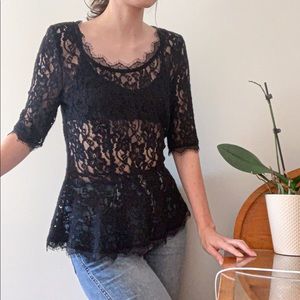 T. Babaton Black Lace Peplum Blouse